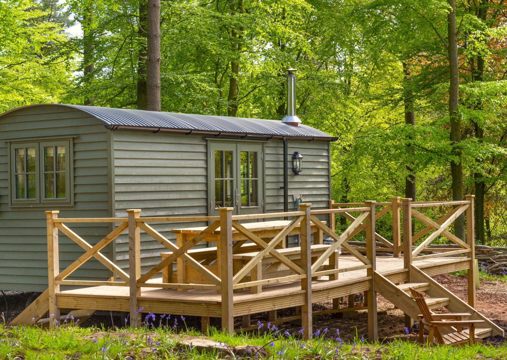 Birch-Retreat-self-catering-double-shepherds-hut-for-four-guests-private-deck-The-Rowley-Estates